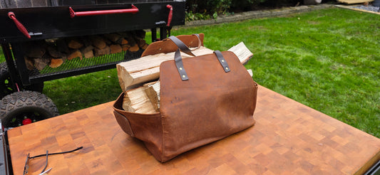 Heavy-Duty Canvas Firewood Carrier — with Leather Trim