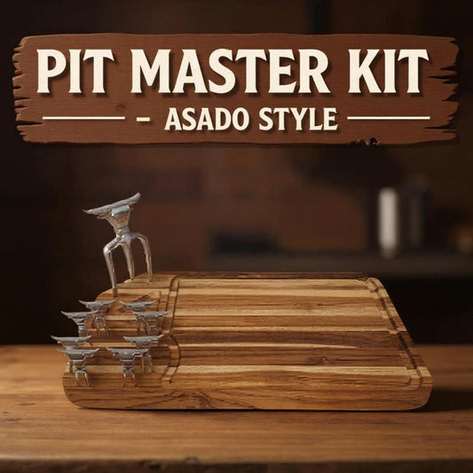 The Pitmaster Set: Asado Edition BBQ Board + 3-Prong Trident + 8 Tasting Forks