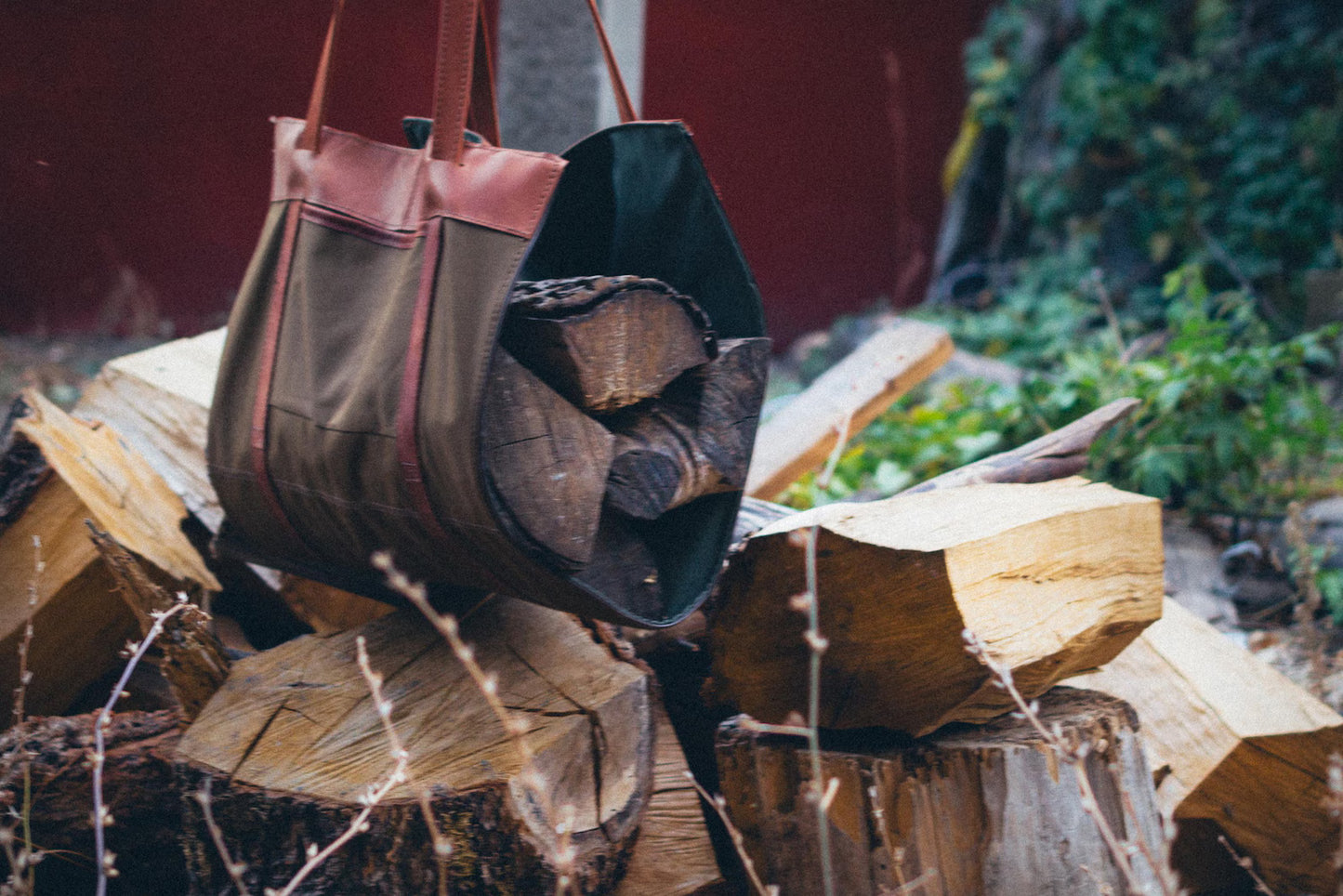 Heavy-Duty Canvas Firewood Carrier — with Leather Trim