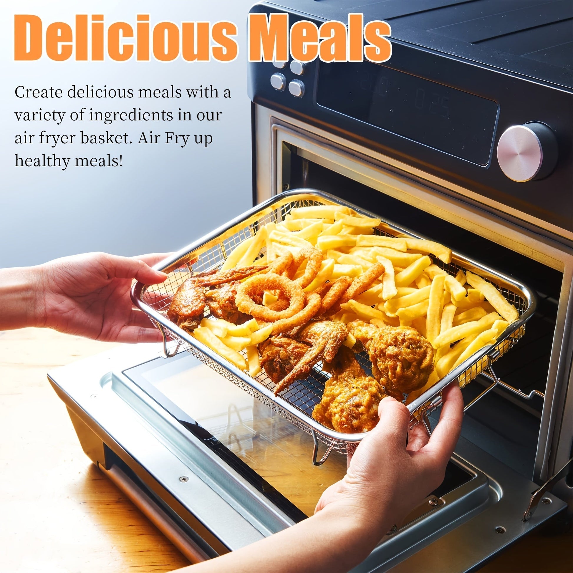 Stainless Steel Oven Grilling Basket with Double Handle-4