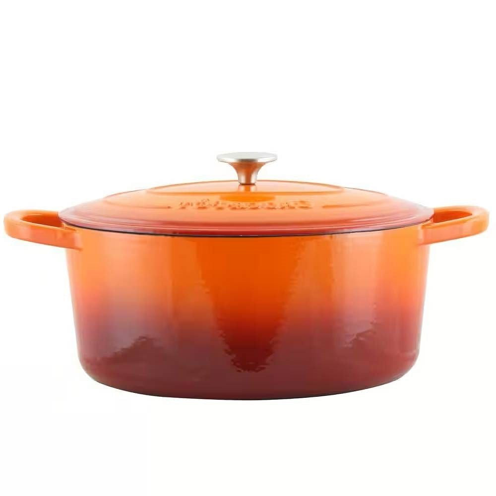 7-Quart Enameled Orange Sunburst Cast Iron Dutch Oven with Lid-0