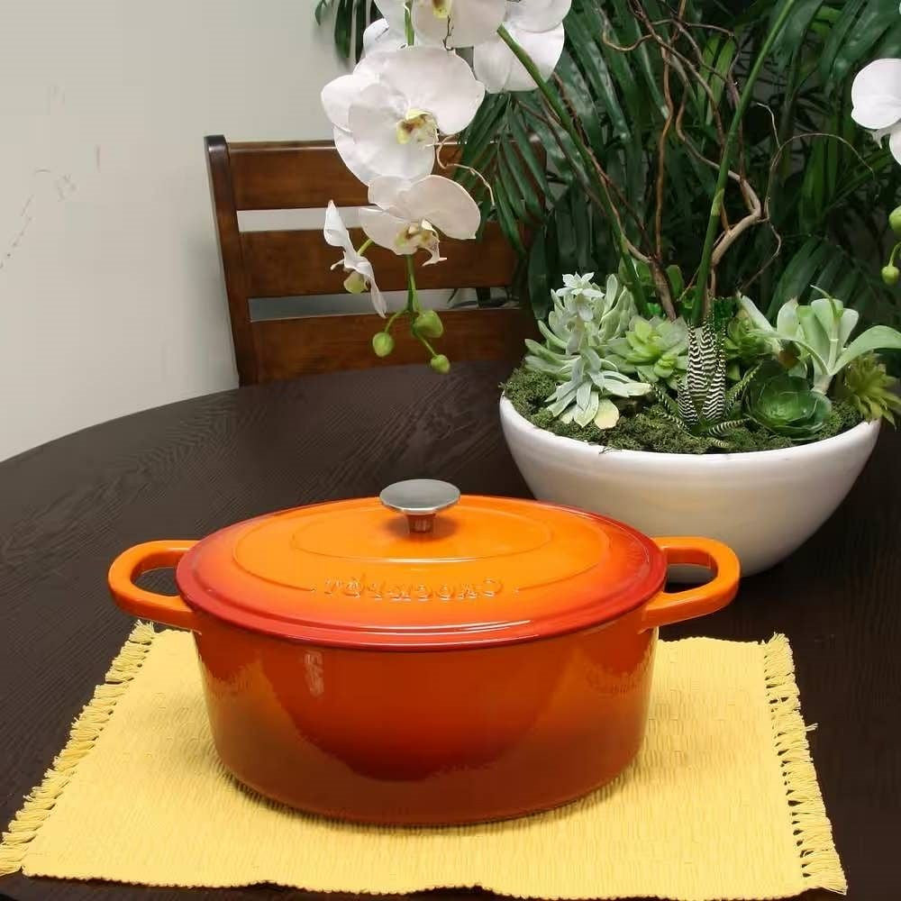 7-Quart Enameled Orange Sunburst Cast Iron Dutch Oven with Lid-1