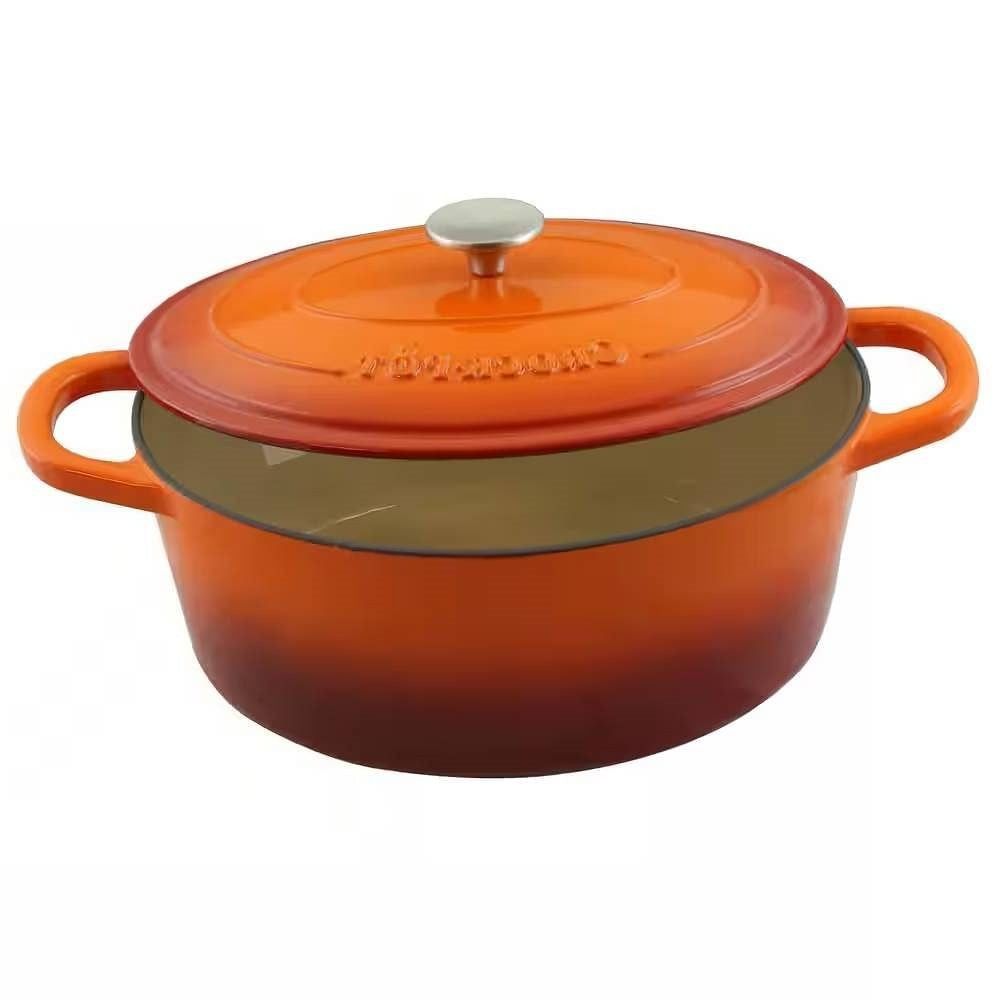 7-Quart Enameled Orange Sunburst Cast Iron Dutch Oven with Lid-2