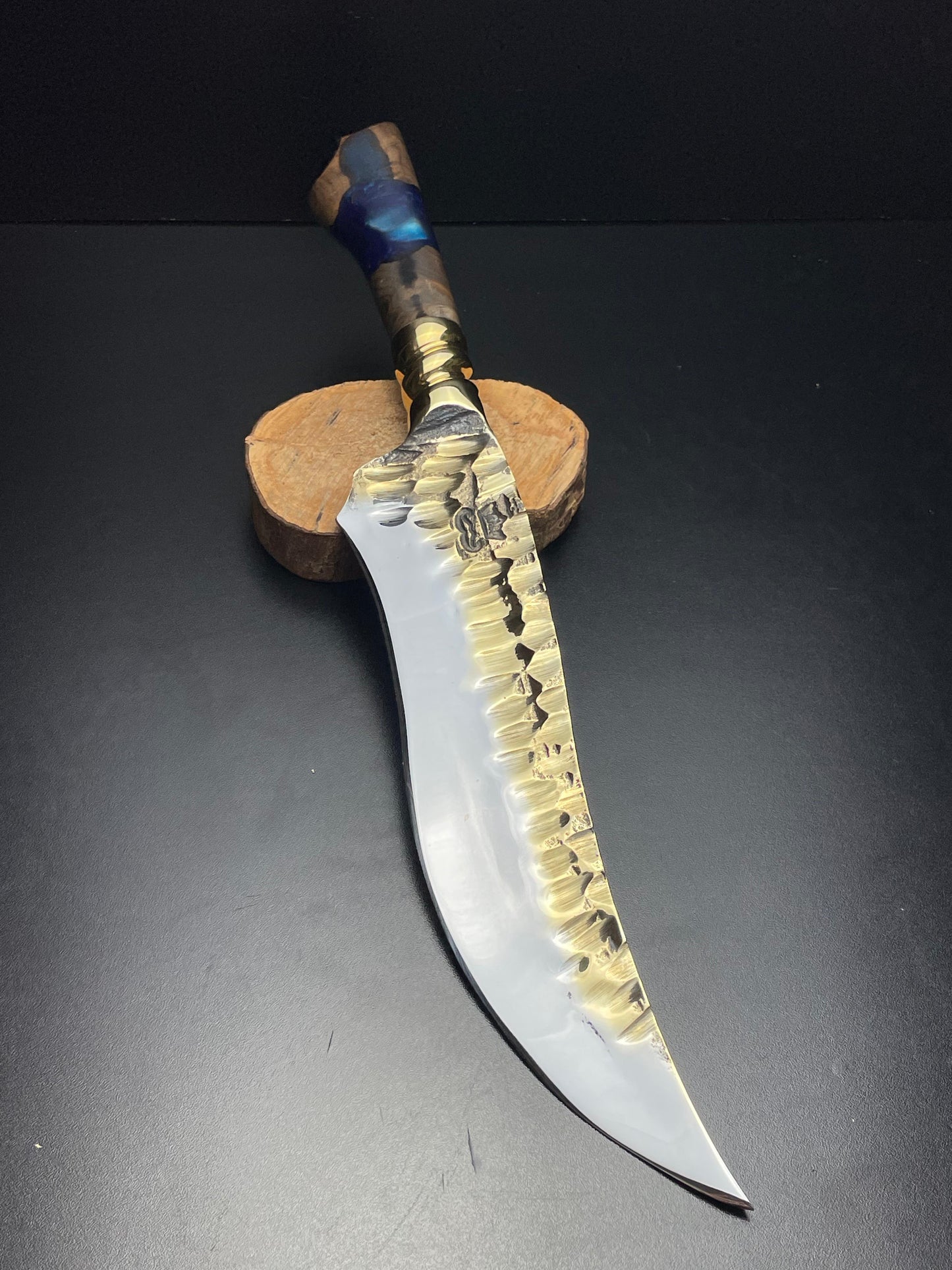 “The Blue Current” – Partial Gold Custom Knife