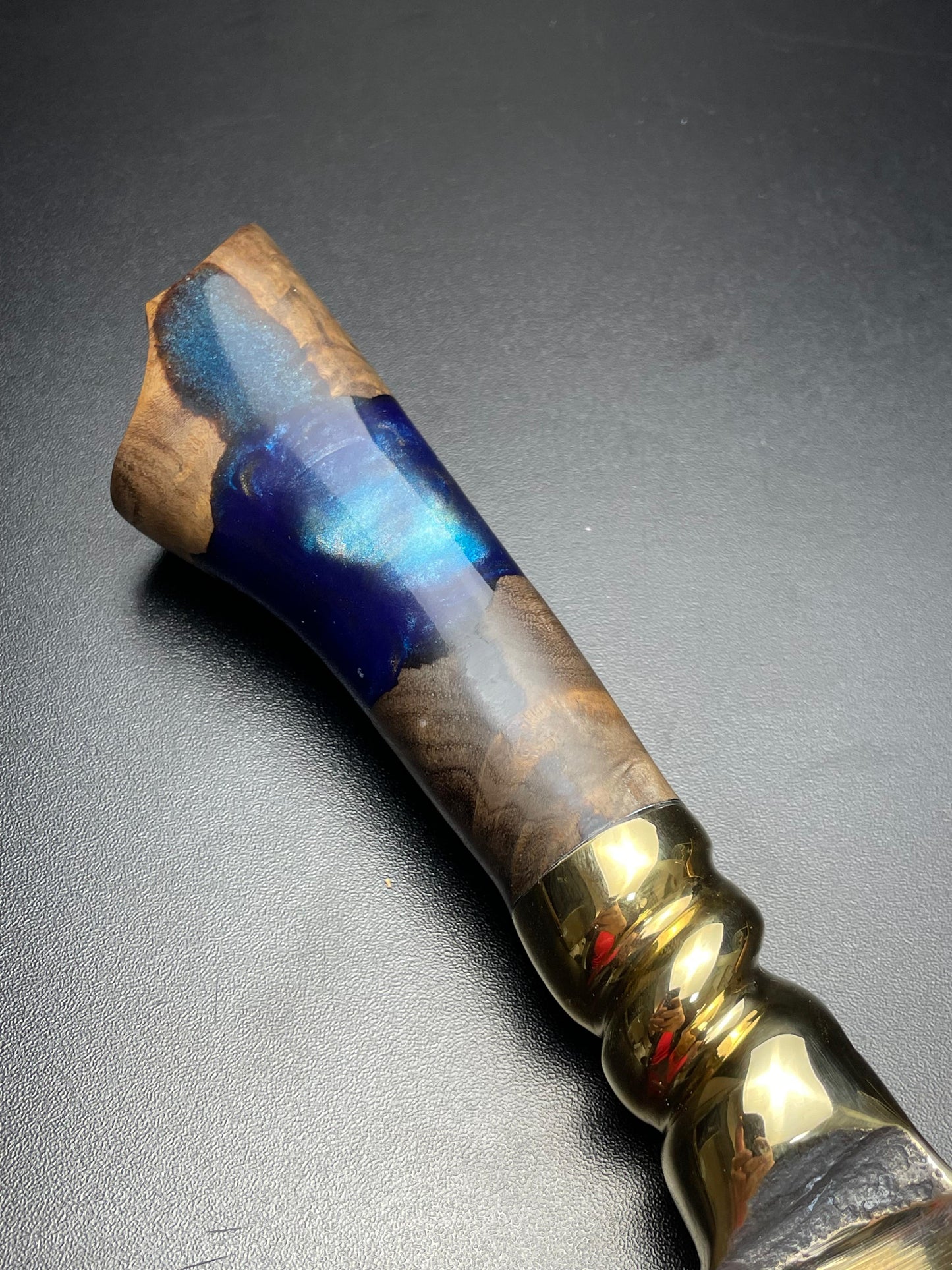 “The Blue Current” – Partial Gold Custom Knife