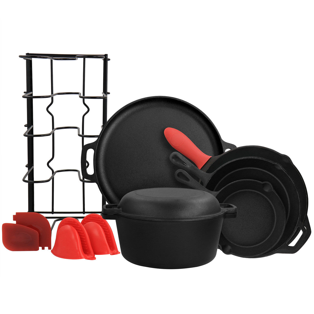 MegaChef 12 Piece Round PreSeasoned Cast Iron Cookware Set-0