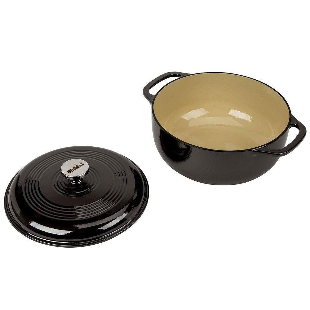 Round 6-Quart Black Enamel Cast Iron Dutch Oven with Lid-0
