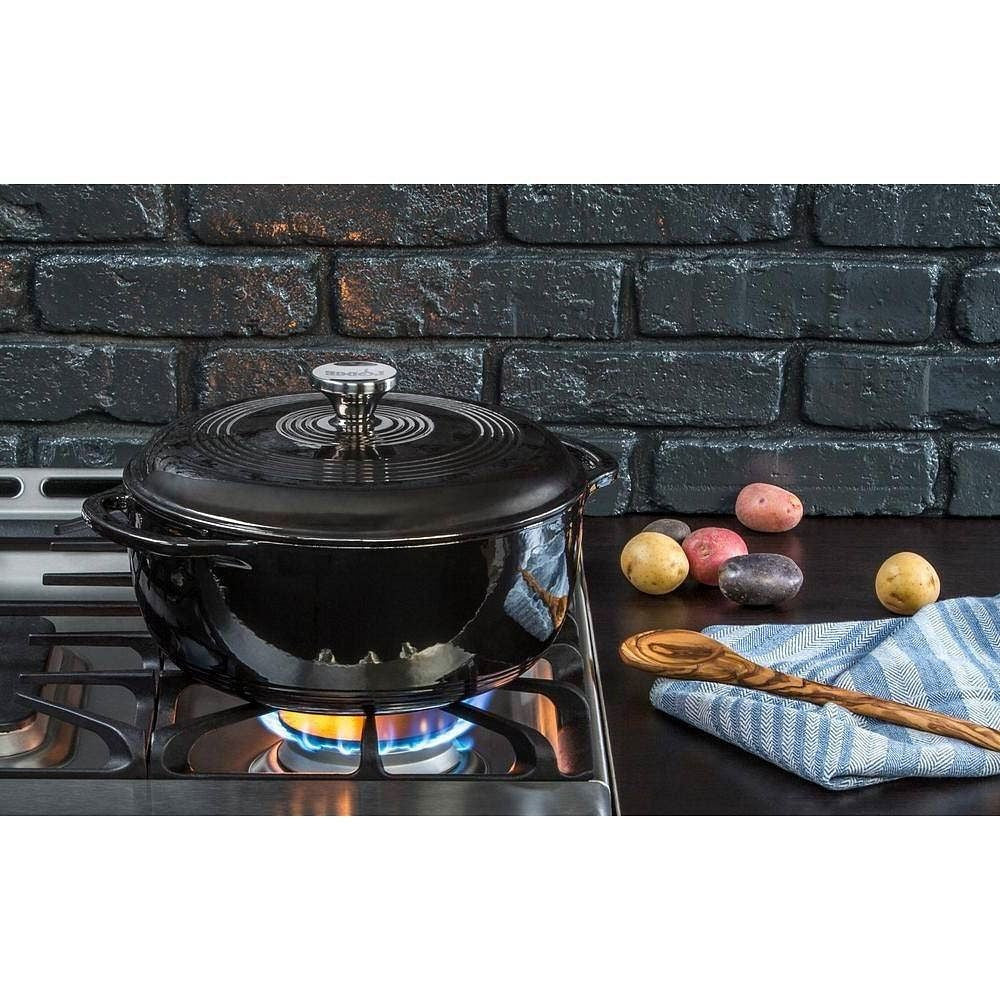 Round 6-Quart Black Enamel Cast Iron Dutch Oven with Lid-1