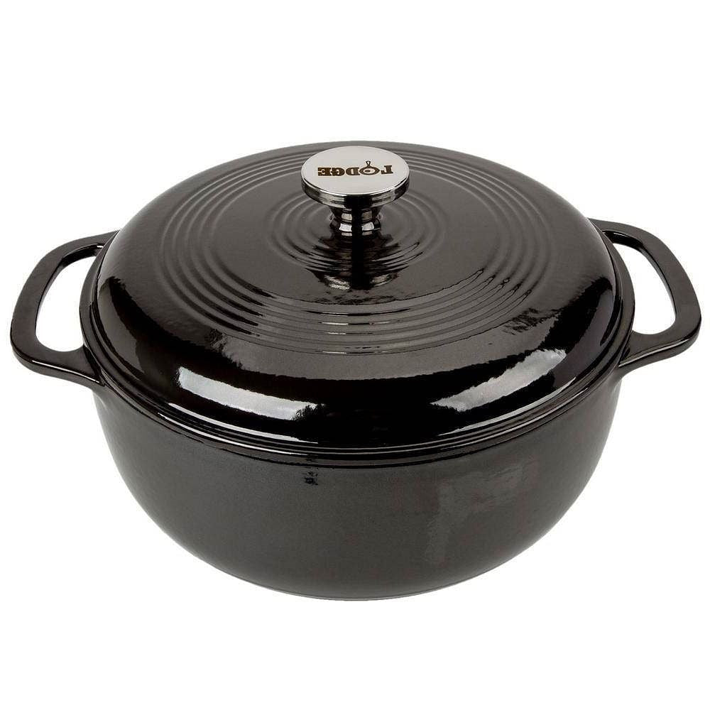 Round 6-Quart Black Enamel Cast Iron Dutch Oven with Lid-2