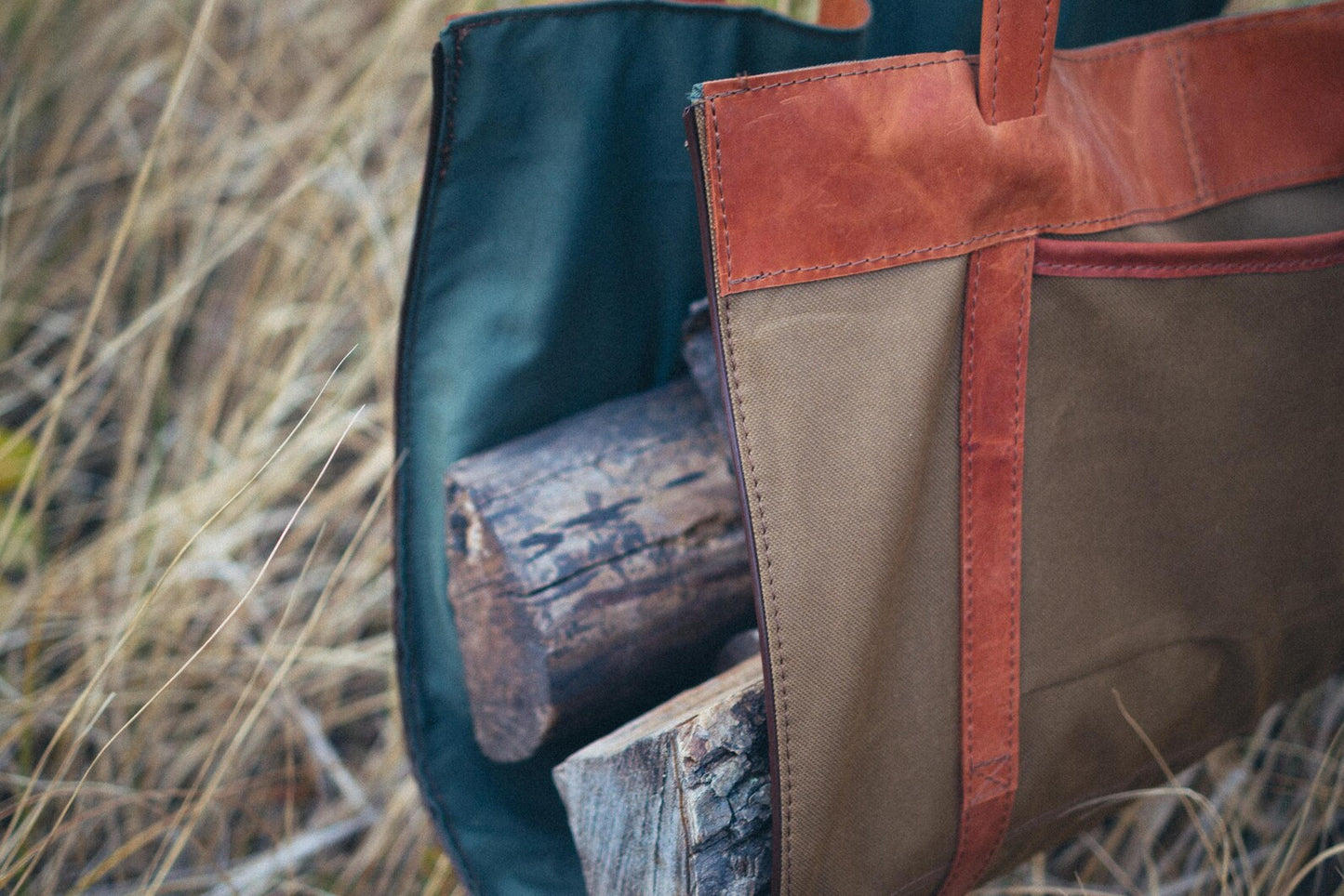 Heavy-Duty Canvas Firewood Carrier — with Leather Trim